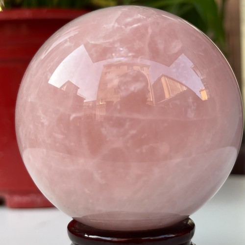 395g Natural Pink Quartz Rose Quartz Ball Crystal Sphere Meditation Healing