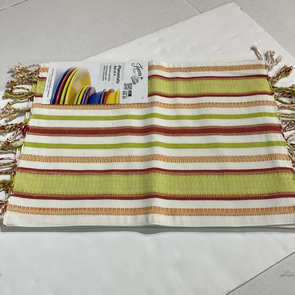 Fiesta Placemats Woven Tassel Striped Warm Fringe Multi Color Set Of 4 Hacienda - Image 3 of 4