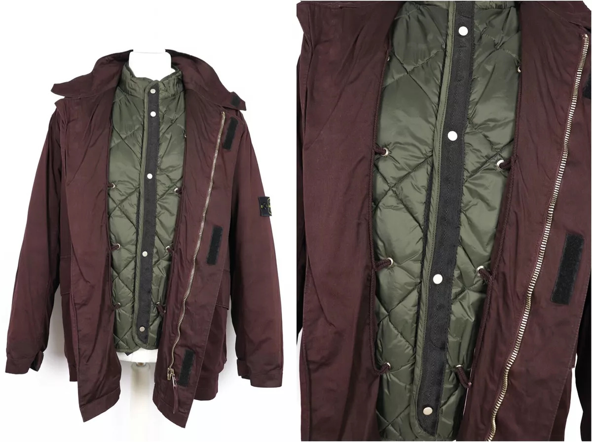Men's Stone Island Raso Gommato Vintage 90s Burgundy AW 2in1 Liner Jacket Size M