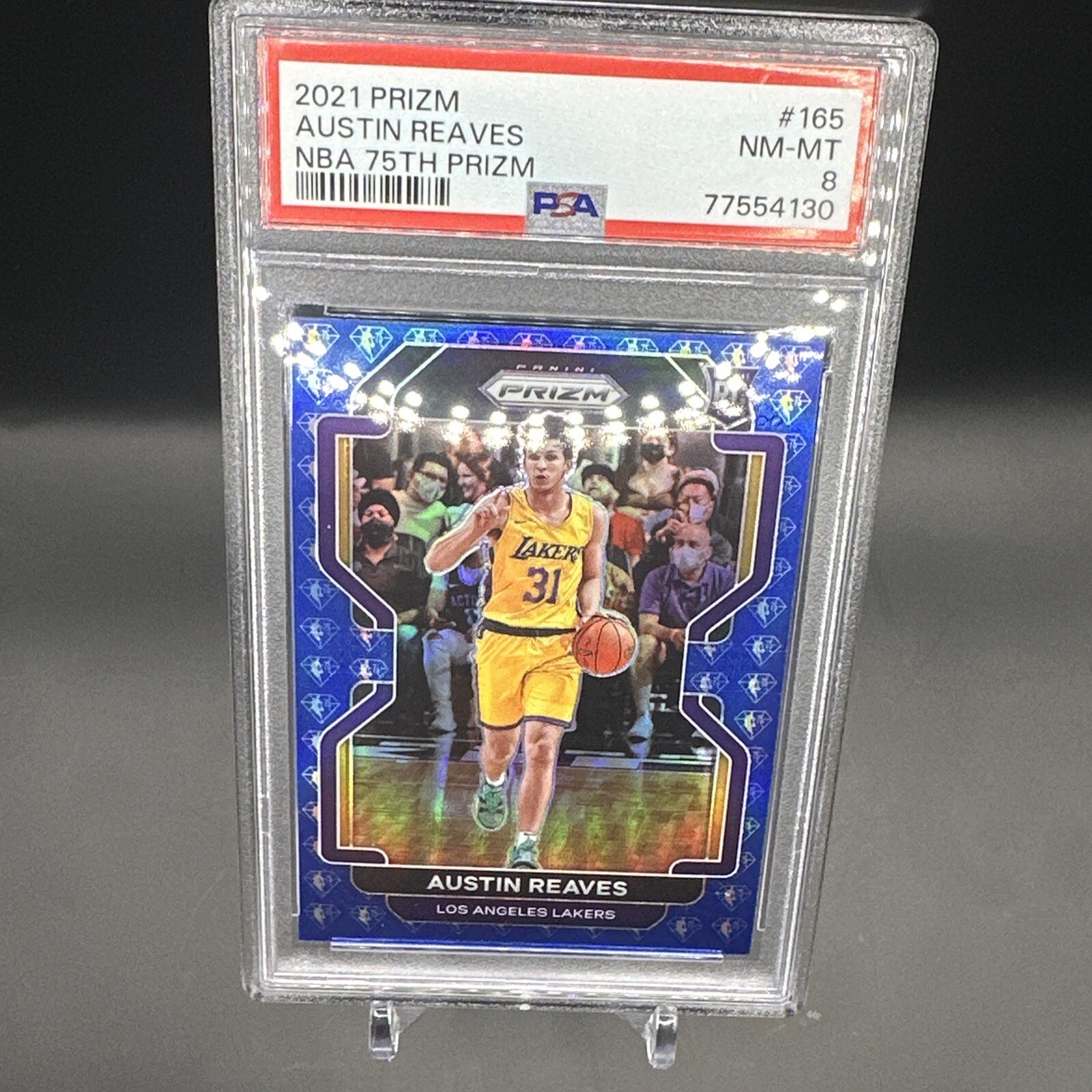 2021 Prizm Austin Reaves #165 75th Anniversary Blue Prizm Rookie RC PSA 8 NM-MT