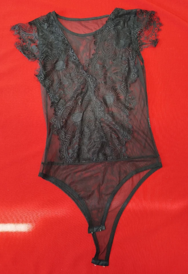 SEXY Body nero traforato trasparente con spalline senza manica lunga M - Immagine 4 di 4