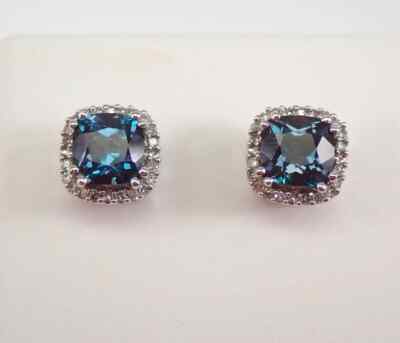 2Ct Round Lab Created Alexandrite Halo Women's Stud Earring 14KWhite Gold Plated