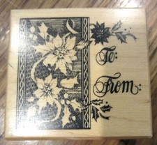 Psx To From Poinsetta Gift Tag Card 2002 F-3340 Wooden Rubber Stamp