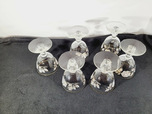 Lovely Vintage Libbey White Rose Bouquet Wine/Liqueur Glasses (6) - Picture 4 of 5