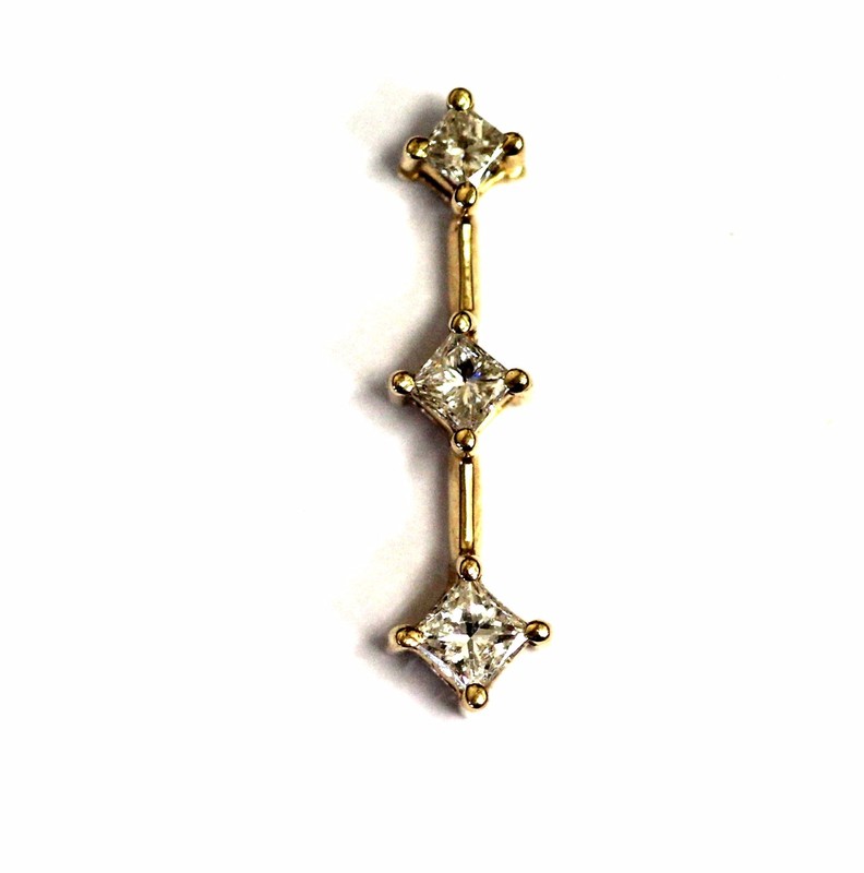 14k yellow gold .47ct SI2 H 3 princess diamonds slide pendant 2.5g estate womens