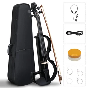 4/4 Full Size Bunnel Edge Electric Silent Violin String Case Bow Rosin Black
