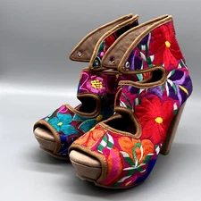 Size 7 - Teresa Artesanal Monarca Heels **** Luxury Open-Toe Handcrafted Silk
