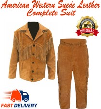 Men's Native American Buckskin Buckskin Suede Leather Fringe War Shirt Pants