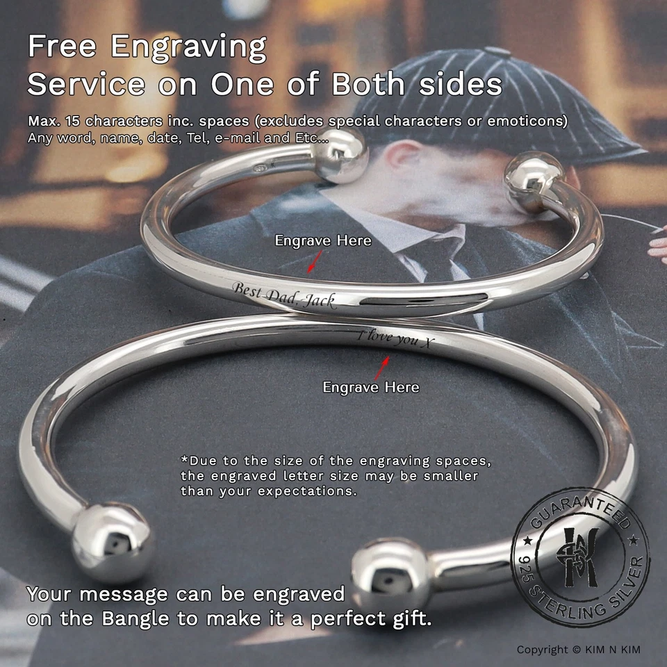 Free Engraving - 925 Silver Mens Torque Bangle Bracelet ✔️Heavy✔️Quality✔️Solid - Image 2 of 4