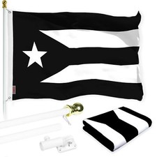 G128 Combo: 6 Ft White Flagpole Puerto Rico BW Flag 3x5 Ft Printed Polyester