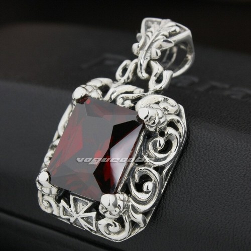Huge Red CZ 925 Sterling Silver Cross Pendant Charms Punk Jewellery 8P007C BZ - Picture 2 of 4
