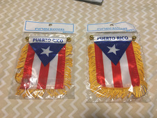 2 PUERTO RICO MINI BANNER FLAG FOR CAR HOME WINDOW MIRROR HANGING 2 SIDED