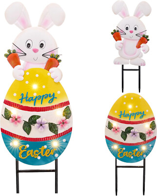 2 Stück Outdoor Frohe Ostern Solar LED Hase Metall Garten Pfahl Licht Deko