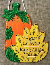 FALL AUTUMN Free Leaves PUMPKIN Sign Wall Art Hanger Plaque Country Wood Decor