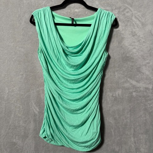 Maurices Blouse Top Womens Small Green Ruched Sleeveless Scoop Neck Pullover