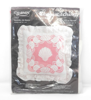 Janlynn Charmin Seashell on Peach Pillow Kit 35-21 Chainstitching Embroidery