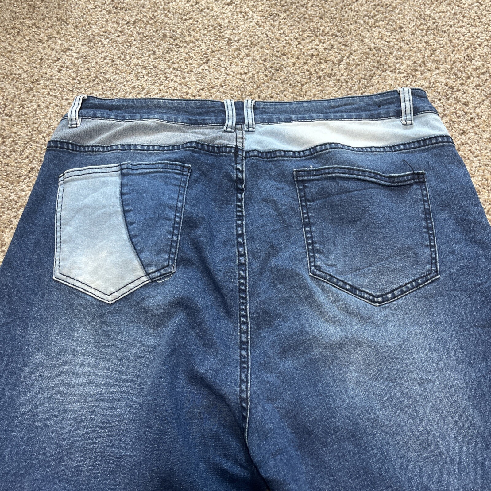 American Bazi Jeans Womens Size 2X Patch Work Flare Leg Light/Dark Wash 36x28 - View 12
