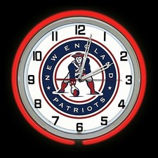 19" New England Patriots Red Double Neon Clock Man Cave Garage Bar Football