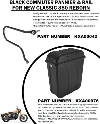 "BLACK COMMUTER PANNIER & RAIL" FIT FOR ROYAL ENFIELD NEW CLASSIC 350 REBORN