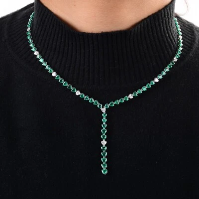 Spectrum 11.70 TCW Simulierter Zambianischer Smaragd Lariat Kette 18k Weißgold - Bild 1 von 4