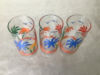 3 Libbey Colorful Palm Trees 16 oz Tumblers 6" Drink Glasses Cottage  Seashore | eBay
