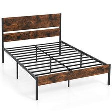 Full Size Bed Frame w/ Wooden Headboard Under-Bed Storage No Box Spring Needed