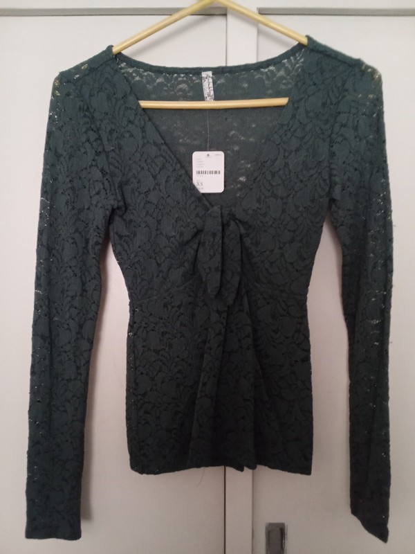 Blouse Intimately Free People Lacey Green Long Sleeve XS New With Tags