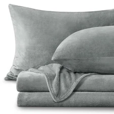 BEDELITE Flannel Sheets Full Size Grey - Super Soft Fleece Sheets Set Fluffy ...