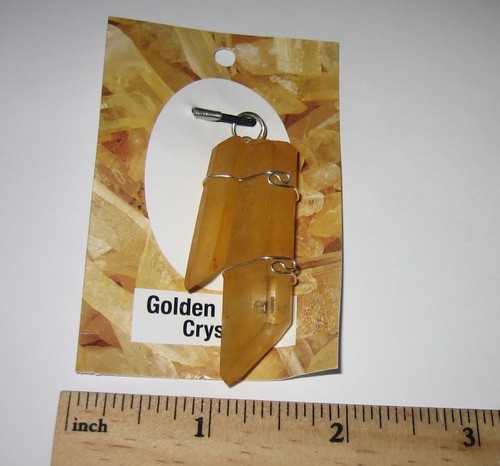 STERLING SILVER 2" GOLDEN HEALER QUARTZ CRYSTAL POINT AR, USA WIRE WRAP PENDANT