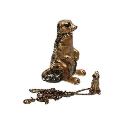 Hidden Treasures Meerkat & Baby Arora Enamel & Crystal Trinket Box W/ Pendent 