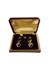 Vtg SWANK PLATE Gold Black Tuxedo Shirt Studs Cufflinks Set In Original Gift Box