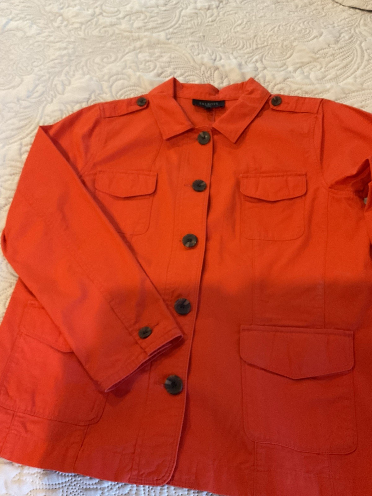 Talbots Bright Orange Button Front Jacket, Sz Lar… - image 1