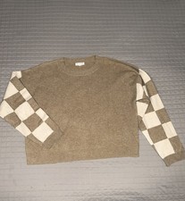 Blu Pepper Large Taupe and Cream Checkered Sleeve Sweater 