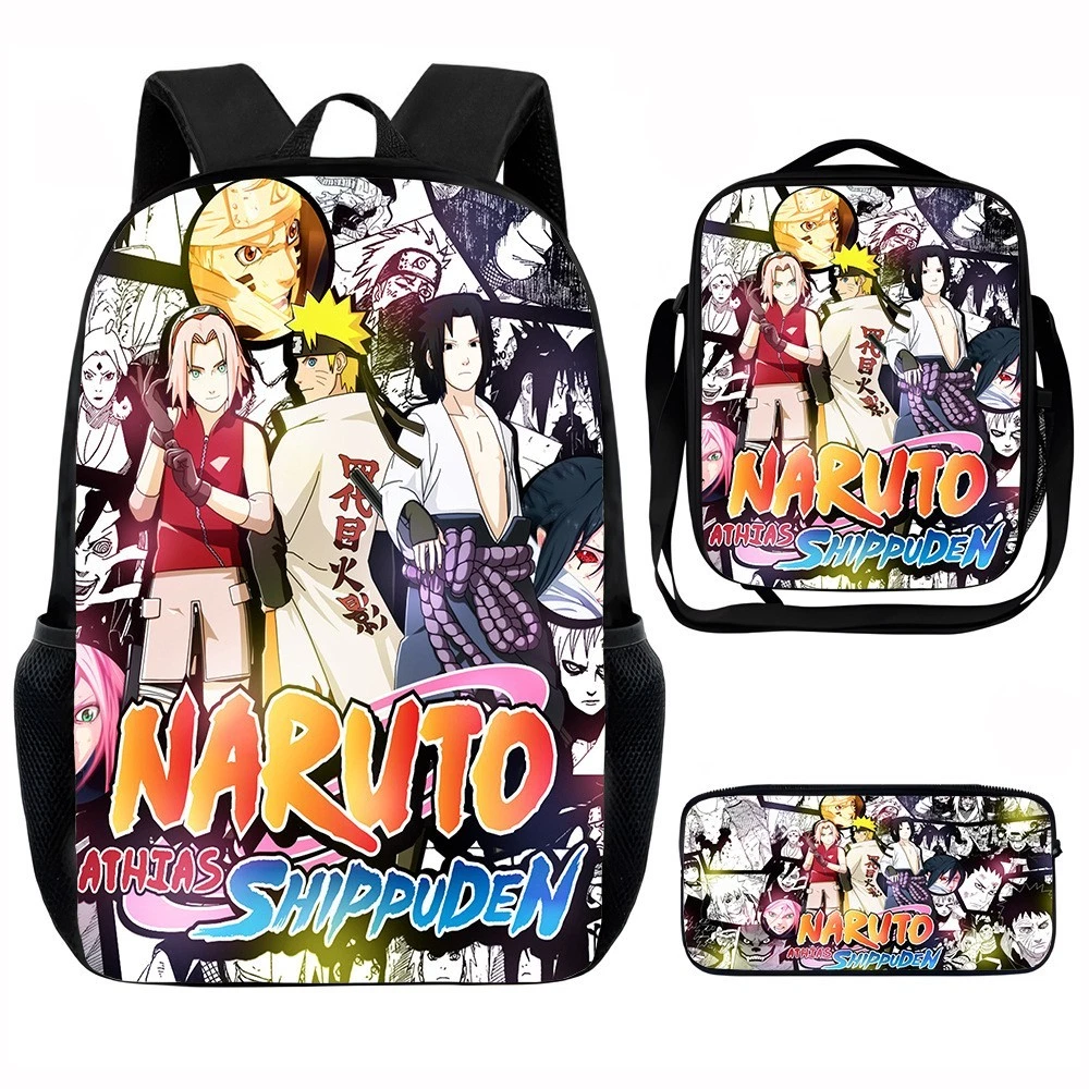 Anime Narutoo Backpack Set, School Backpack, Lunch Bag, Pencil Case