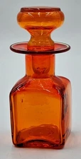 Hand Blown Glass Stoppered Bottle Rainbow Orange Vintage