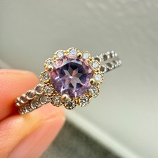 925 Sterling Silver Ring 5mm Natural Purple Amethyst Gemstone Zircon Flower NEW