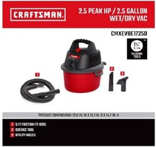 CRAFTSMAN CMXEVBE17250 2.5 Gallon 2.5 Peak HP Wet Dry Vac, Portable Shop Vacuum