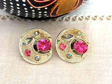 Vintage Jewelcraft/Coro  Clip-On Earring Silver Tone Pink  Blue Givenchy Style