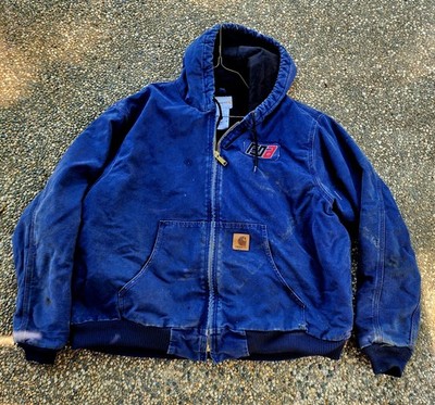 Mens Carhartt 376-20 Navy Blue Full Zip Hooded Work Coat Size 2XL