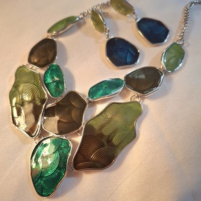Fantasy Necklace Pierced Earring Set Greens Costume Adjust Dangle Costume Enamel