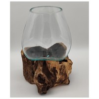 Frank Flechtwaren 779061.4 Unikat Wurzelholzvase Aqua Glasvase Dekovase 23 Cm
