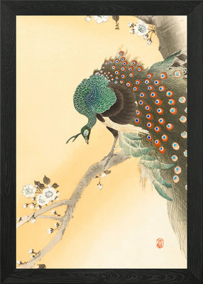 Pfau auf Kirschblüte gerahmtes Wandbild Poster Leinwanddruck Bild