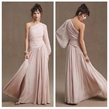 BHLDN Jade Metallic One-Shoulder Asymmetrical-Waist Gown Size 12
