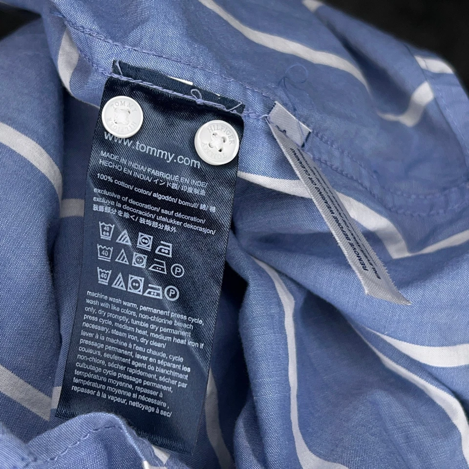 Tommy Hilfiger Mujer Camisa Hombro Frío Manga Talla S Azul Rayas 100% Algodón Foto 4 de 4