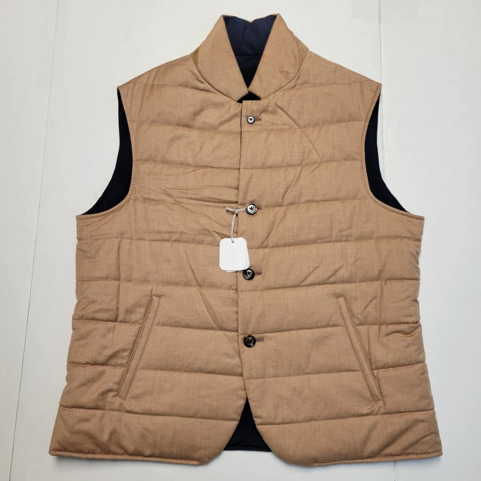 NUEVO Chaleco Eleventy REVERSIBLE Lana SEDA XL 56 Marrón Azul STORM SYSTEM Loro Piana Foto 3 de 4