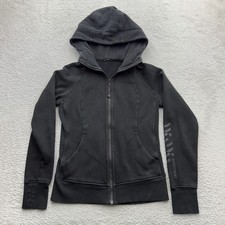 Lululemon Scuba Full Zip Hoodie Black Bauer Graphic Size 6 Thumbholes Fleece