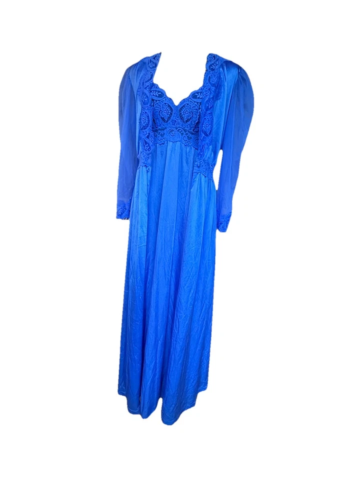 Conjunto de bata de encaje vintage años 70 Olga Peignoir para mujer talla 34 azul mediano Foto 3 de 4