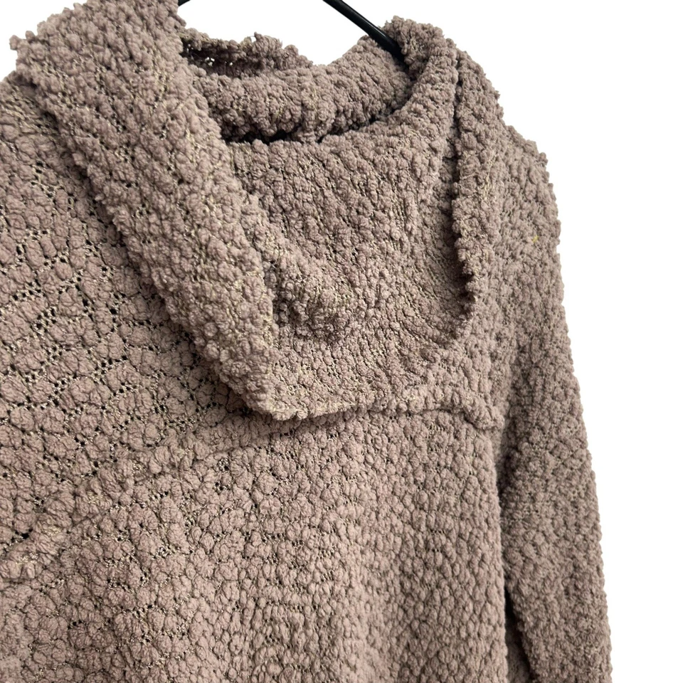 Suéter túnica marrón texturizado tejido capucha cuello L acogedor minimalista elegante capas top Foto 2 de 4
