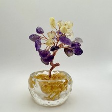 Gemstone Tree Amethyst & Citrine - Handmade in Glass, Feng Shui 7x4cm