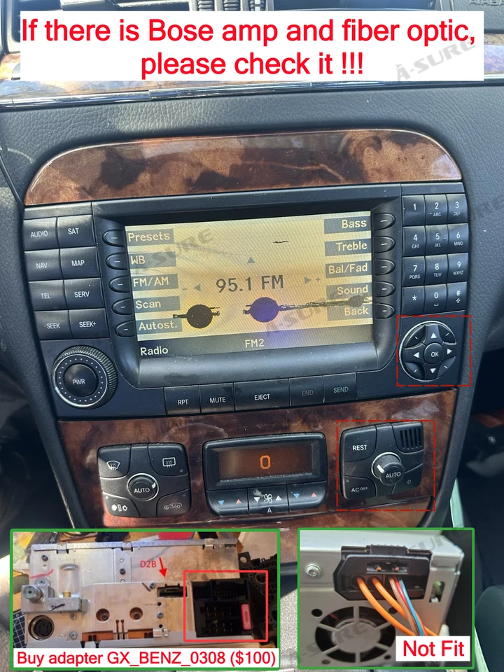 Radio estéreo de coche CarPlay 32 GB para Mercedes Benz S500 W220 1998-2005 Android 14 Foto 3 de 4